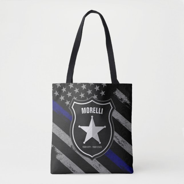 Personalized NAME Police Officer Sheriff Cop Flag Tote Bag (Front)