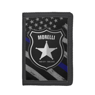 Personalized NAME Police Officer Sheriff Cop Flag Tri-fold Wallet