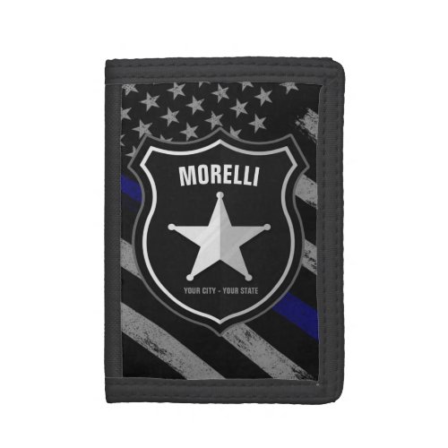Personalized NAME Police Officer Sheriff Cop Flag Trifold Wallet