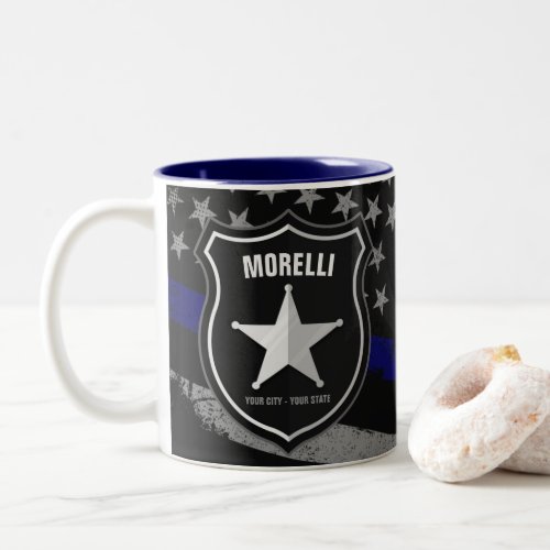 Personalized NAME Police Officer Sheriff Cop Flag Two_Tone Coffee Mug