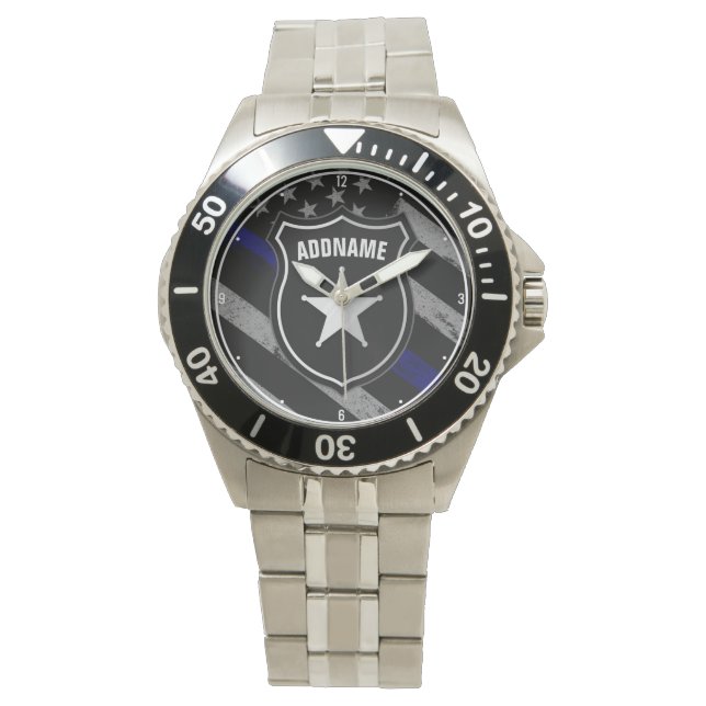 Personalized NAME Police Officer Sheriff Cop Flag  Watch (Front)