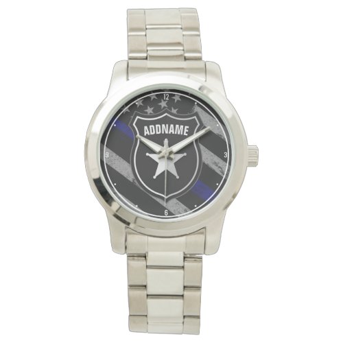 Personalized NAME Police Officer Sheriff Cop Flag  Watch