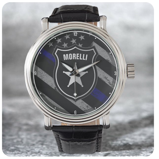 Personalized NAME Police Officer Sheriff Cop Flag Watch (Creator Uploaded)