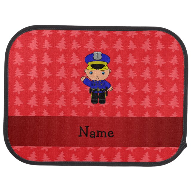Personalized name policeman red christmas trees car mat (Rear)