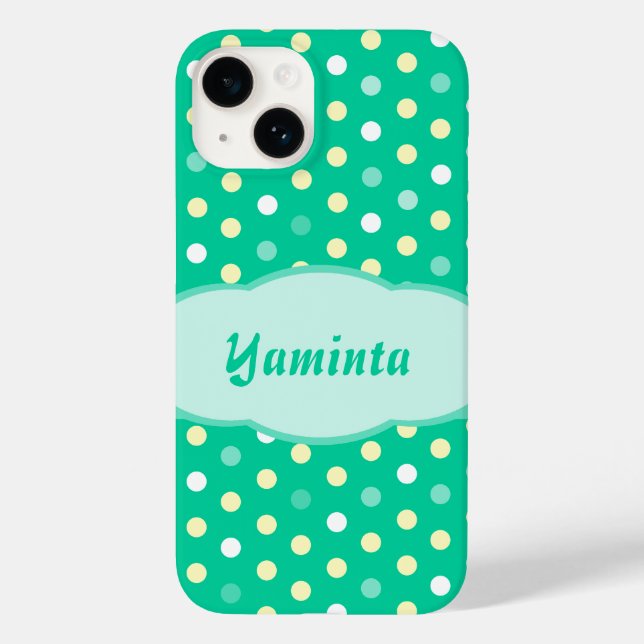 Personalized name polka dot green phone case (Back)
