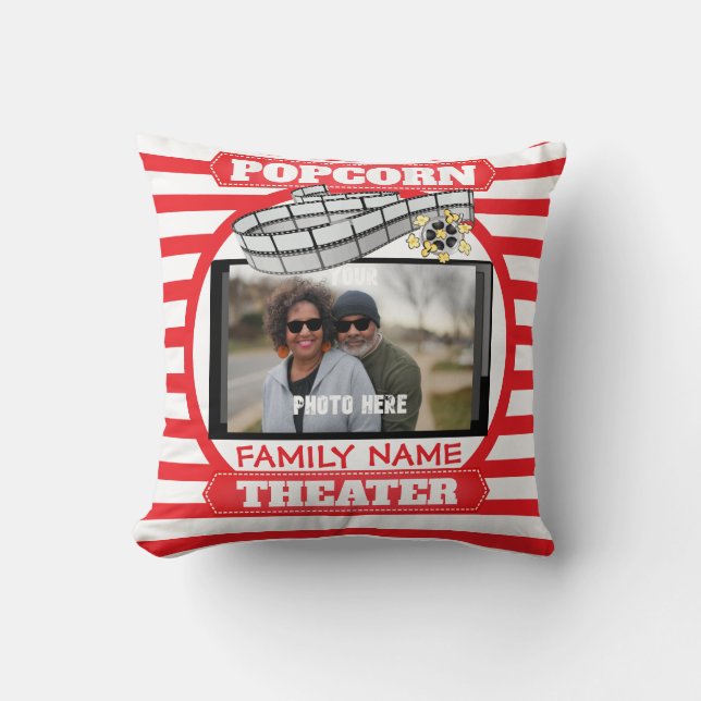 Personalized NAME Popcorn Theater Throw Pillow (Front)