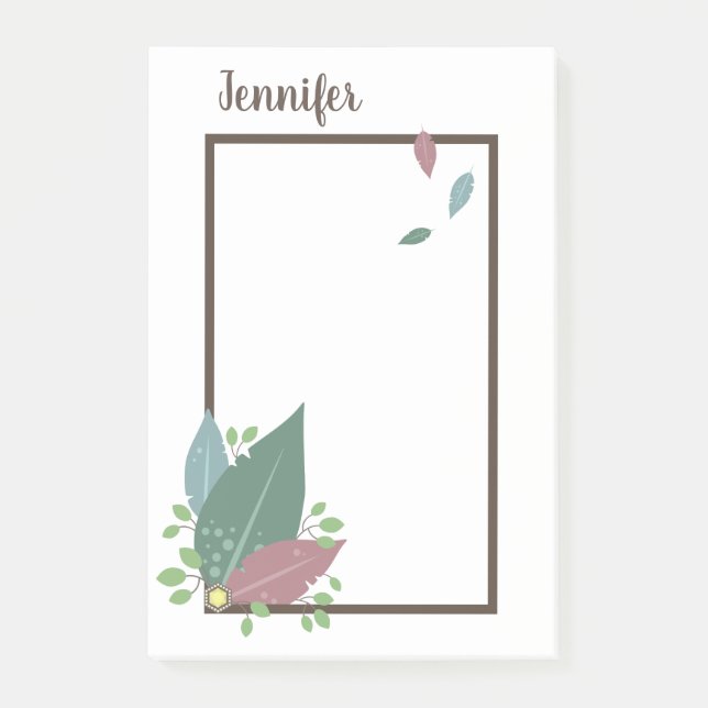 Personalized name post it notes in feather frame (Front)