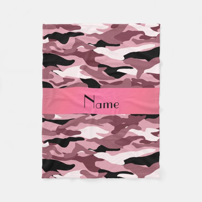 Personalized name pretty pink camouflage fleece blanket (Front)