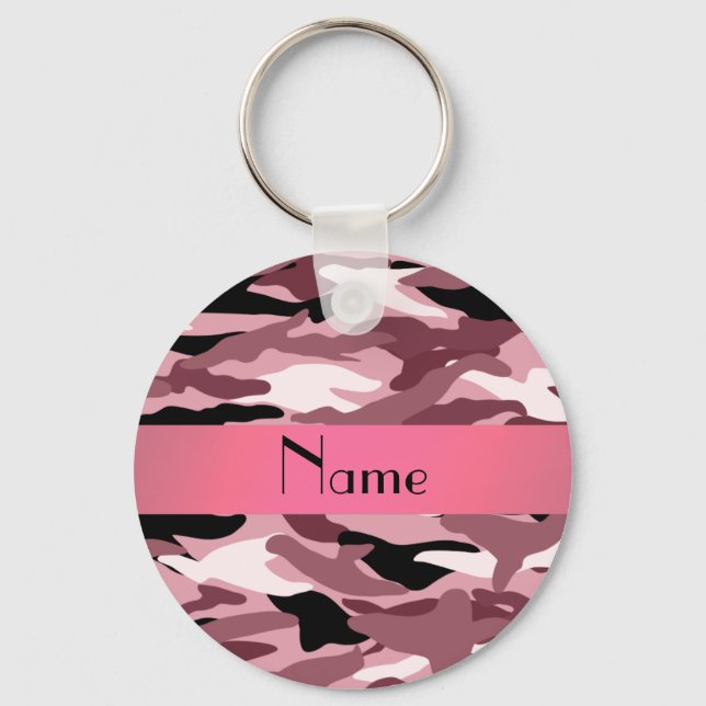 Personalized name pretty pink camouflage keychain (Front)
