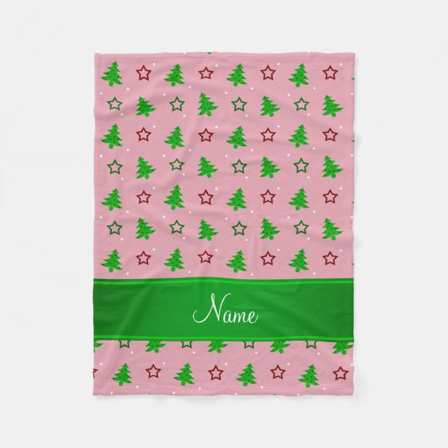 Personalized name pretty pink christmas stars fleece blanket (Front)
