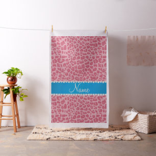 Personalized name pretty pink leopard blue stripe fabric