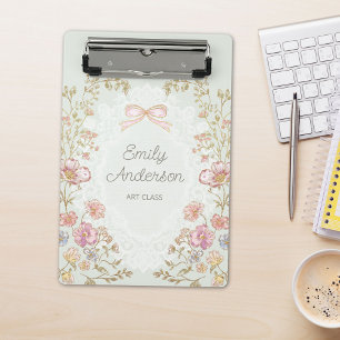 Personalized Name Pretty Vintage Floral Aesthetic Mini Clipboard