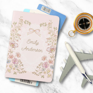 Personalized Name Pretty Vintage Flowers Floral Passport Holder