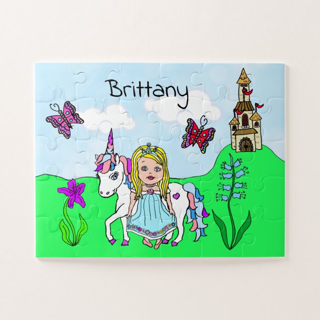 Personalized Name Princess and Unicorn Fairytale Jigsaw Puzzle (Horizontal)