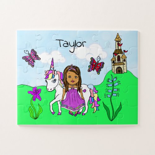 Personalized Name Princess and Unicorn Fairytale Jigsaw Puzzle