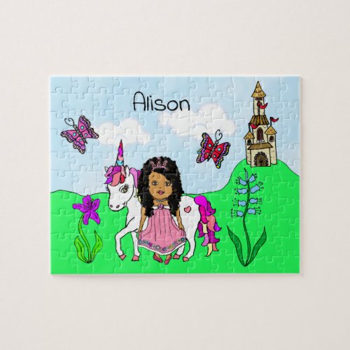 Personalized Name Princess and Unicorn Fairytale Jigsaw Puzzle