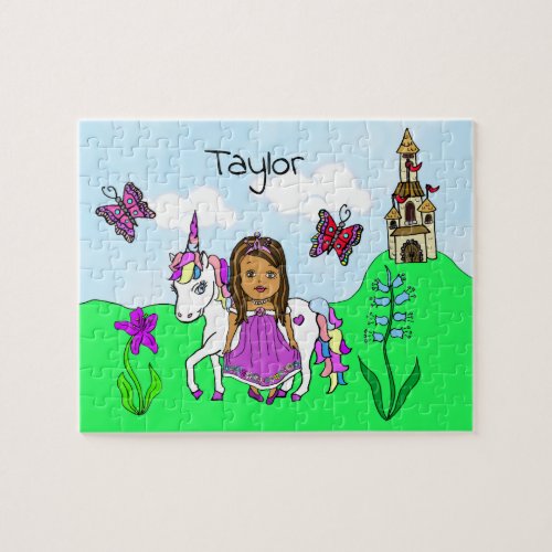 Personalized Name Princess and Unicorn Fairytale Jigsaw Puzzle