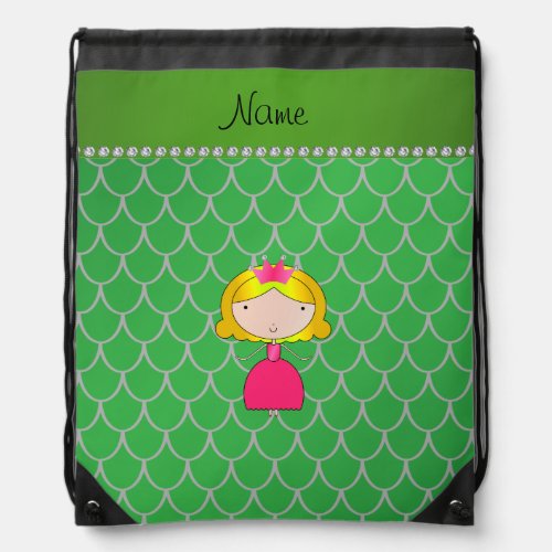 Personalized name princess green dragon scales drawstring bag