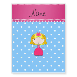 Personalized name princess light blue polka dots temporary tattoos