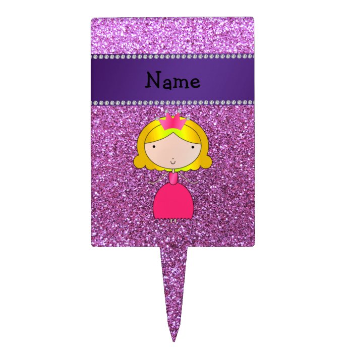 Personalized name princess pastel purple glitter cake picks