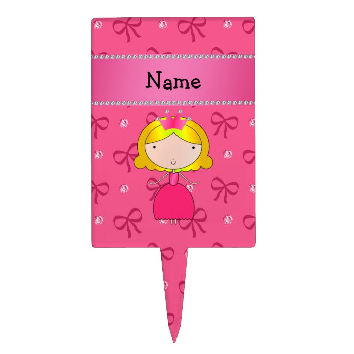 Personalized name princess pink bows and diamonds cake pick