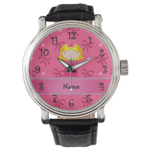 Personalized name princess pink bows and diamonds watch