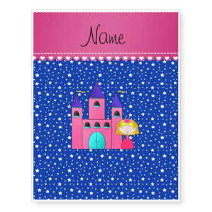 Personalized name princess pink castle blue stars temporary tattoos