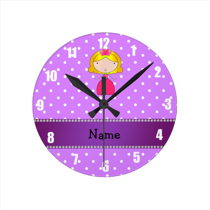 Personalized name princess purple polka dots clock