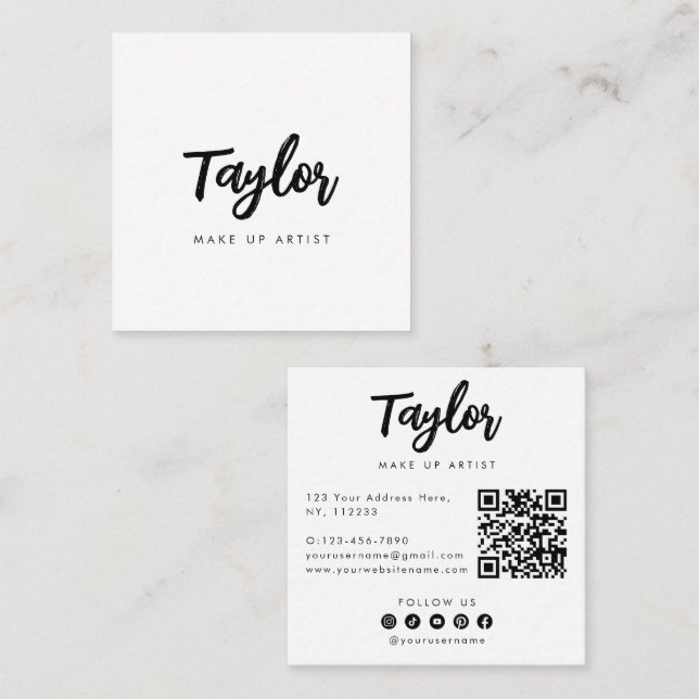 Personalized Name Profession Social Media QR Code  Square Business Card (Front/Back)