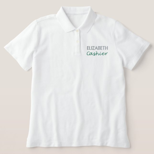 Personalized Name Professional Cashier Women's Embroidered Polo Shirt (Design Front)