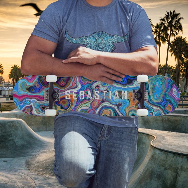 Personalized Name Psychedelic Abstract Skateboard (Personalize with your name or phrase. )