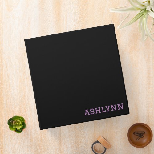 Personalized Name Purple and Black 3 Ring Binder