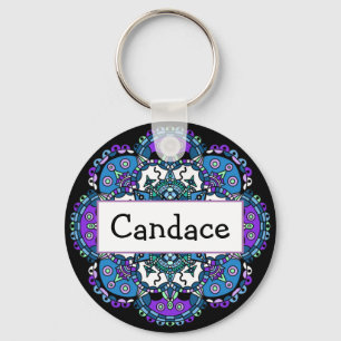 Personalized Name purple and blue Mandala  Magnet Keychain