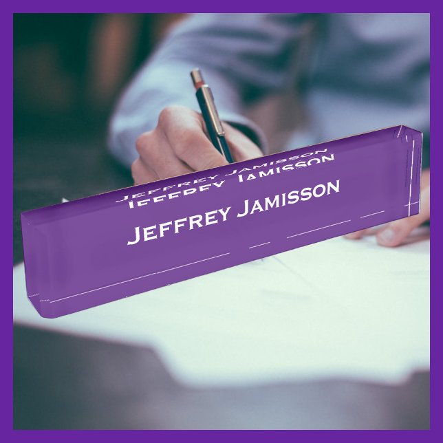 Personalized Name Purple and White Acrylic Desk Name Plate (Creator Uploaded)