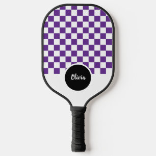 Personalized Name purple and white Checker Pattern Pickleball Paddle