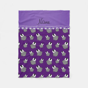 Personalized name purple baby penguins fleece blanket