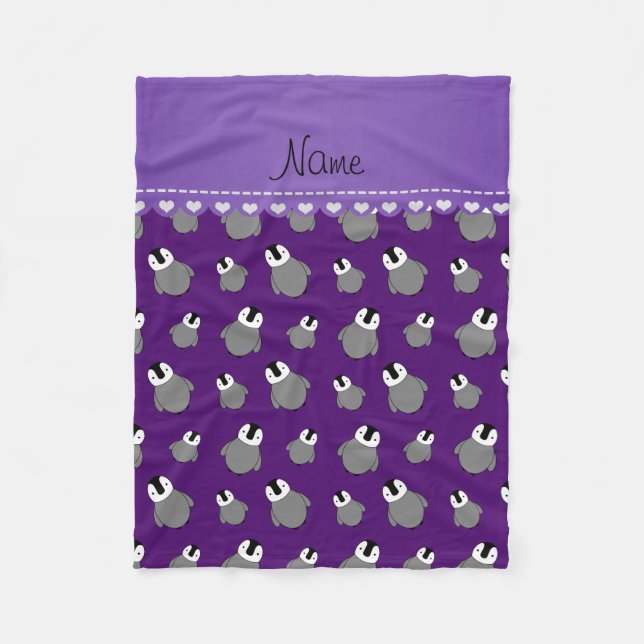 Personalized name purple baby penguins fleece blanket (Front)