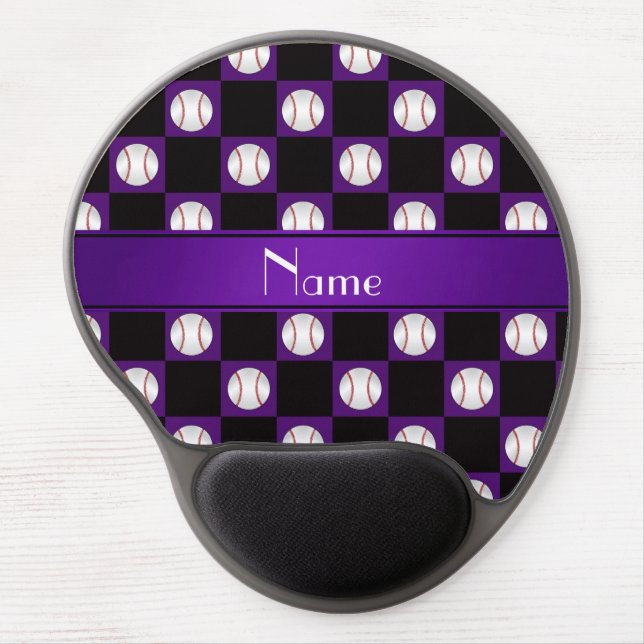 Personalized name purple baseball checkers gel mouse pad (Front)