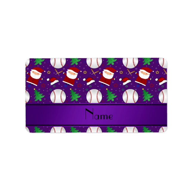 Personalized name purple baseball christmas label (Front)