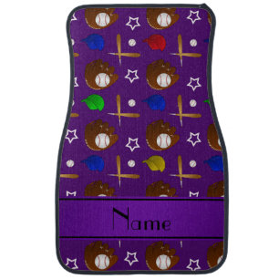 Personalized name purple baseball glove hats balls car floor mat