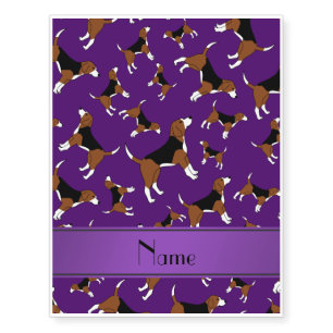 Personalized name purple beagle dog pattern temporary tattoos