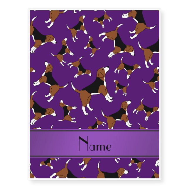 Personalized name purple beagle dog pattern temporary tattoos (Front)