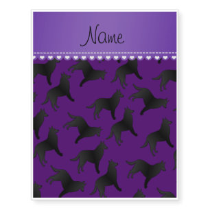 Personalized name purple belgian sheepdog temporary tattoos
