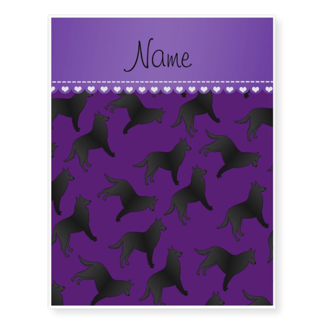 Personalized name purple belgian sheepdog temporary tattoos (Front)