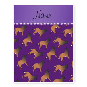 Personalized name purple belgian tervuren dogs temporary tattoos