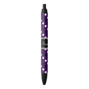 Personalized name purple black white polka dots pen
