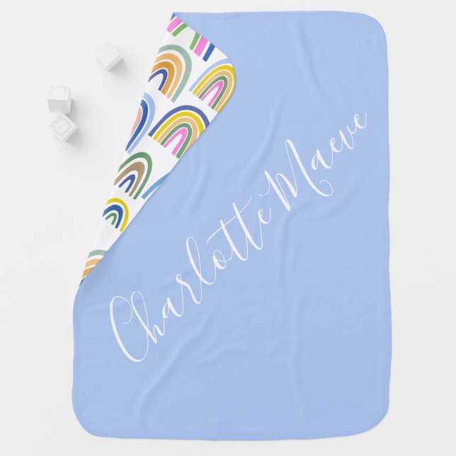 Personalized Name Purple Blue Rainbow Pattern Baby Blanket (In Situ)