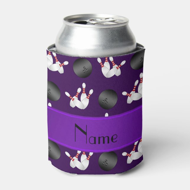 Personalized name purple bowling pattern can cooler (Can Front)