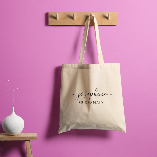 Personalized Name Purple Bridesmaid  Tote Bag (Elegant and modern script name Customizable bridesmaid tote bag. For wedding bridal party.
)