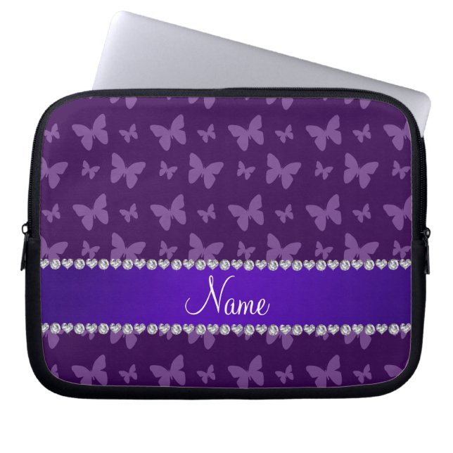 Personalized name purple butterflies laptop sleeve (Front)